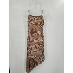 Babydoll Dress Medium‎ Zebra Print Asymmetrical Side Ruching Tiered Ruffle